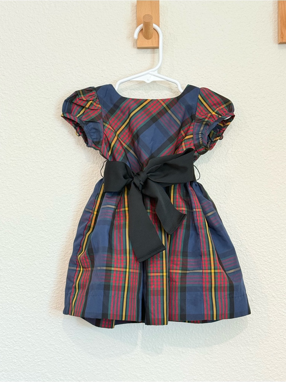 Ralph Lauren Navy Red Plaid Dress with Black Sash 9 months